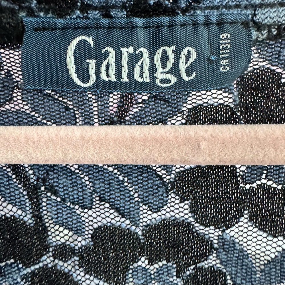 Garage top long sleeve lace blue mesh floral flowers v neck ruffle trim cute - Picture 7 of 9